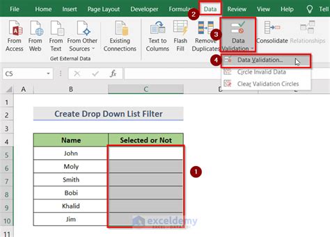 Excel Drop Down List Filter Example 1