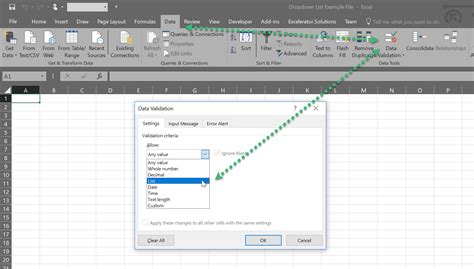 Excel drop-down list example 10