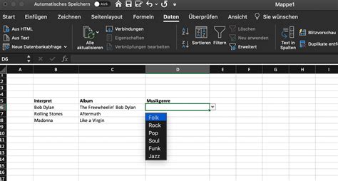 Excel drop-down list example 2