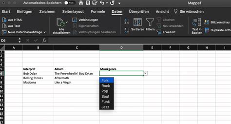 Excel drop-down list example 5