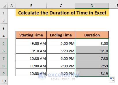 Excel Duration Calculations