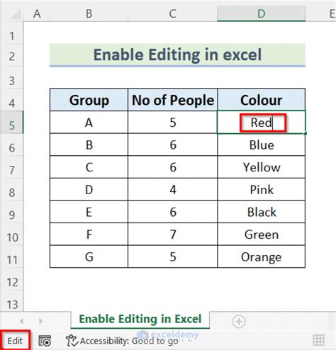 Excel Editing Mode