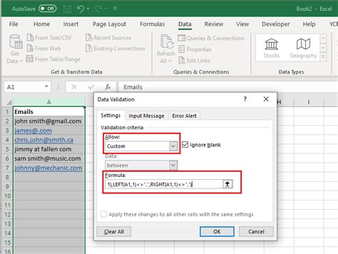 Excel Email Address Validation