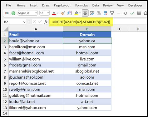 Excel email domain extraction tips