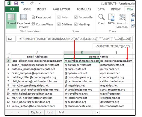 Using the MID and FIND functions to extract domain from email in Excel