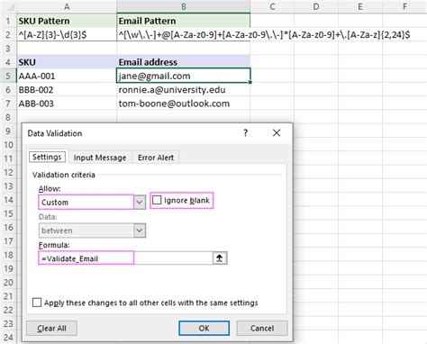 Excel Email Validation RegEx