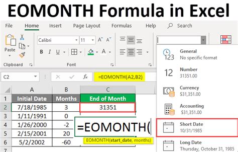 Excel EOMONTH formula example