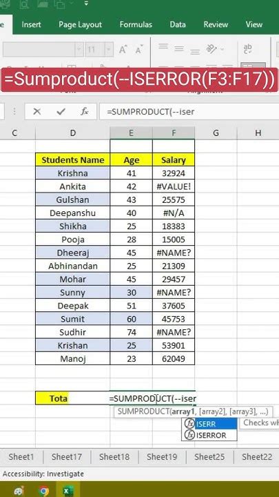 Excel Error Counting Shortcuts