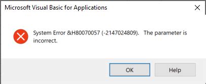 Excel System Error &H80070057