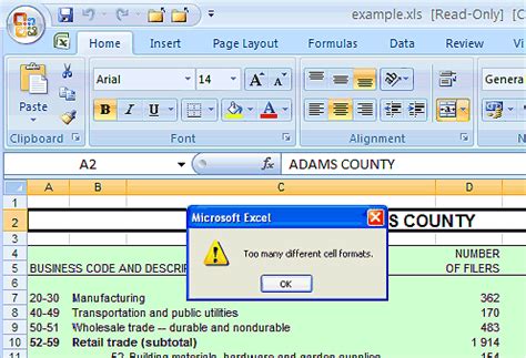 Excel Error: Too Many Cell Formats