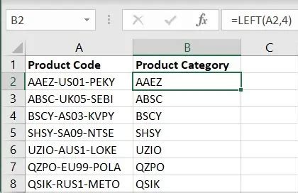 Excel Extract Substring Example 2