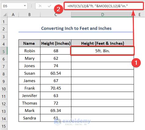 Excel feet and inches formula