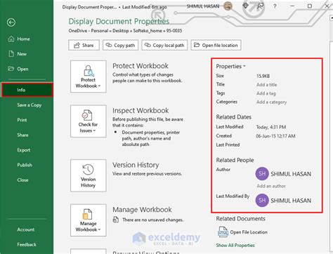 Excel File Properties Dialog Box on Mac