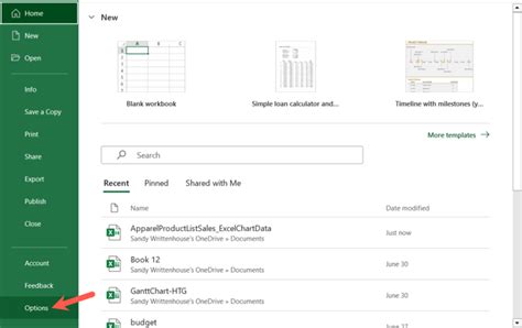 Excel file settings