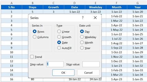 Excel Fill Series Example 1