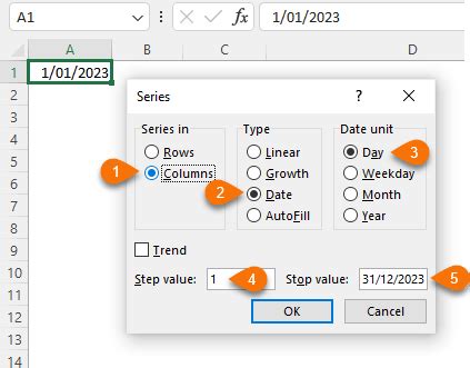 Excel Fill Series Dialog Box