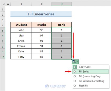 Examples of Excel Fill Series Shortcut