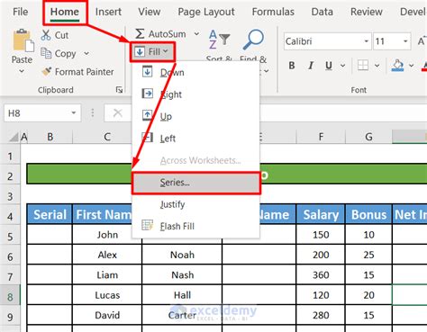 Excel Fill Series Shortcuts Example