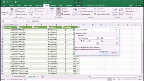 Excel Filter by Amount