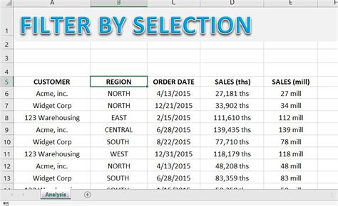 Excel Filter by Selection Option