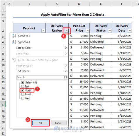 Excel filter criteria