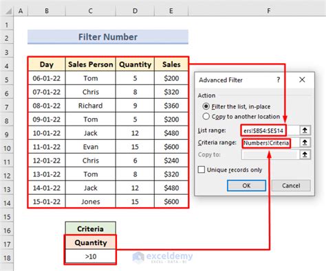 Excel filter criteria