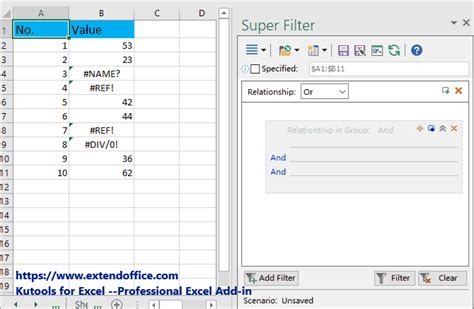 Excel Filter Error Check Criteria