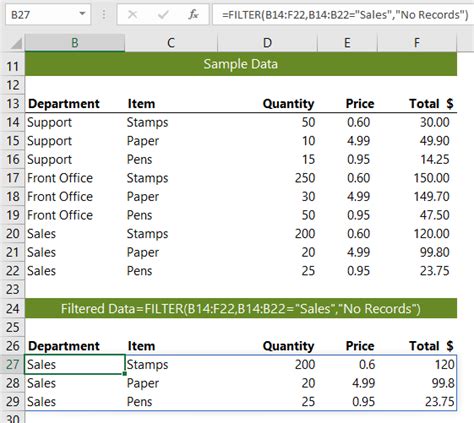 Excel Horizontal Filter Example 10