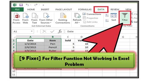 Excel filter not working