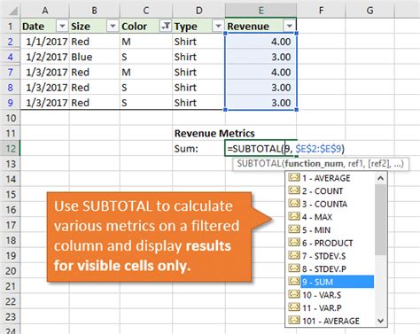 Excel Filter Subtotals