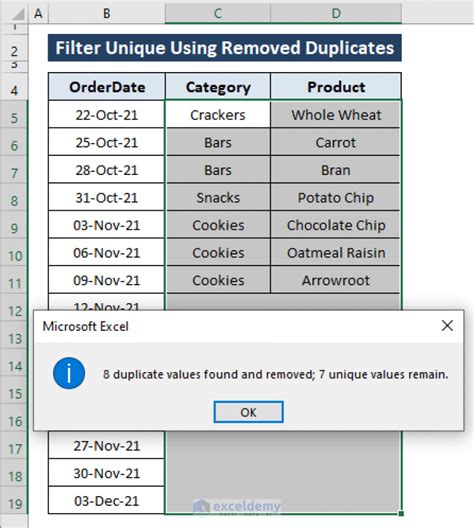 Excel Filter Unique Data 1