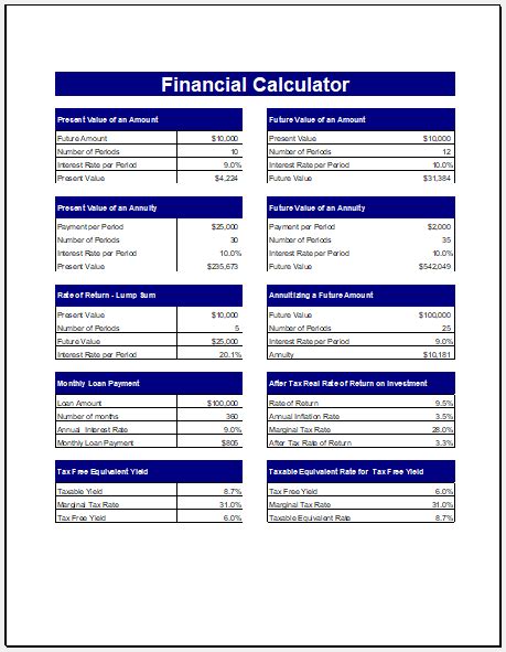 Excel Financial Calculator Template