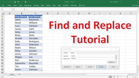 Excel Find and Replace Settings