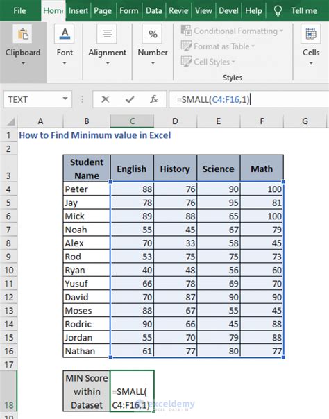 Excel Find Minimum Value