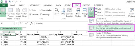 Excel first row modification