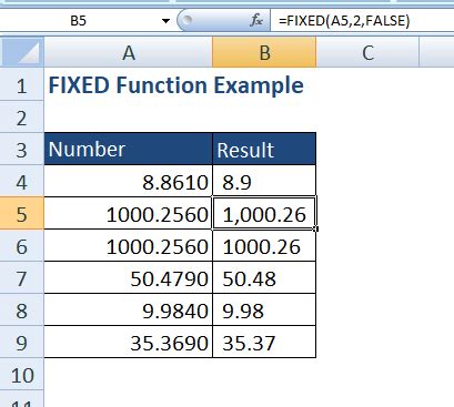 Excel fixed function example