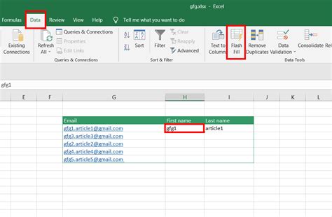 Using the FLASH FILL function in Excel