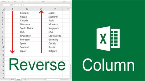 Excel flip column using formulas