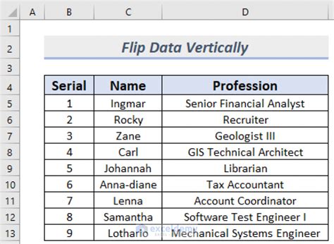 Excel flip vertical feature