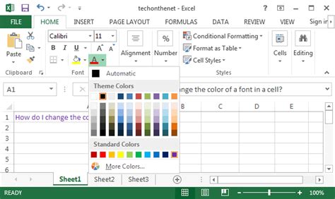 Excel Font Color Options