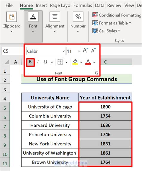 Excel Font Options