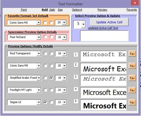 A comparison of different fonts in an Excel spreadsheet