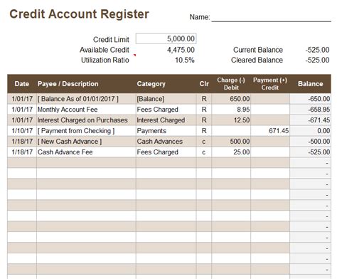 Excel Format for Credit Card Statement