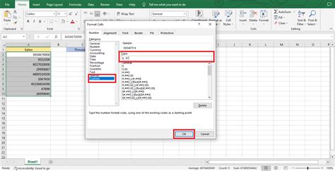 Excel format millions