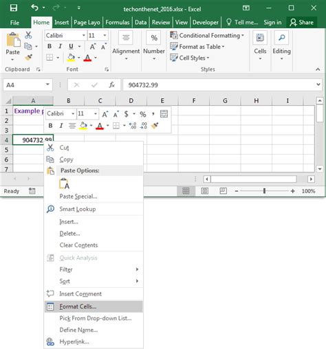 Excel Formatting Cells 2016