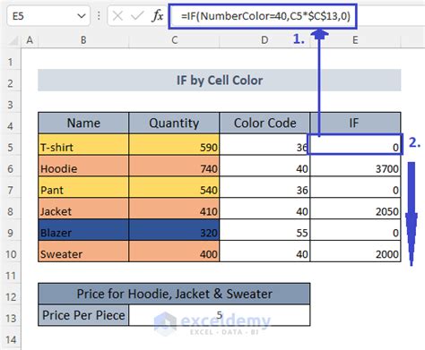 Excel formula based on cell color example 10