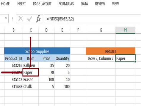 Column Index Formula in Excel