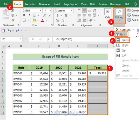 Excel Formula Copying Down Example