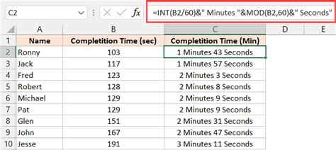 Examples of converting seconds to minutes using formulas in Excel