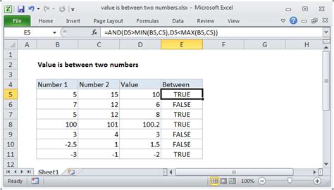 Excel Formula to Find Number Between Two Numbers Easily